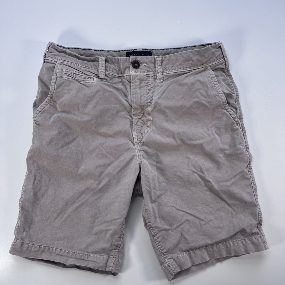 AMERICAN EAGLE 9"‎ Classic Chino Short Flat Front Mens 30 Stone Gray Beige